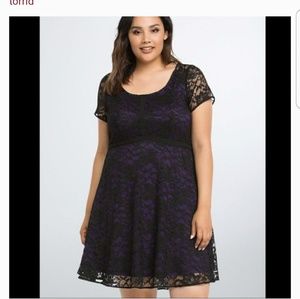Torrid purple and black lace skater dress